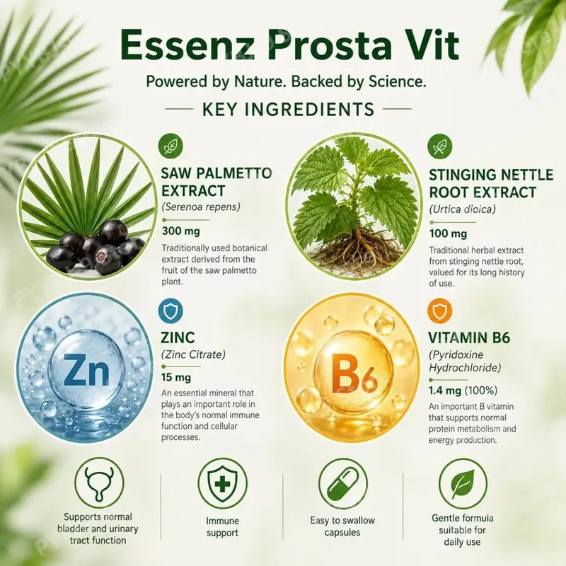 Googeer Prosta Vit Essenz Capsules for Men Bladder & Urinary Tract Health Support with Zinc Vitamin B6 Saw Palmetto 60 Count