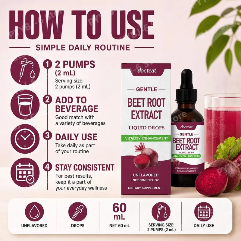 Docteat Beet Root Extract Liquid Drops Unflavored Supports Cardiovascular Health Supports Physical Activity Performance 60 ML — image 5