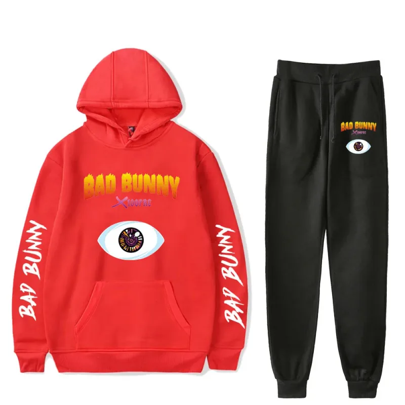 Harajuku Comfortable Funny bad bunny Print Sweatshirt Sweatpants Suit Men/Women Hoodies+ Trousers Suit Cute 2 Piece Set Clothes — image 11