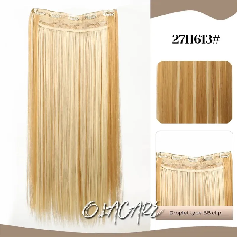 Synthetic Wig 5 Clip One Piece Invisible Hair Extensions Long Straight 24Inch Heat Resistant Hairpiece for Women