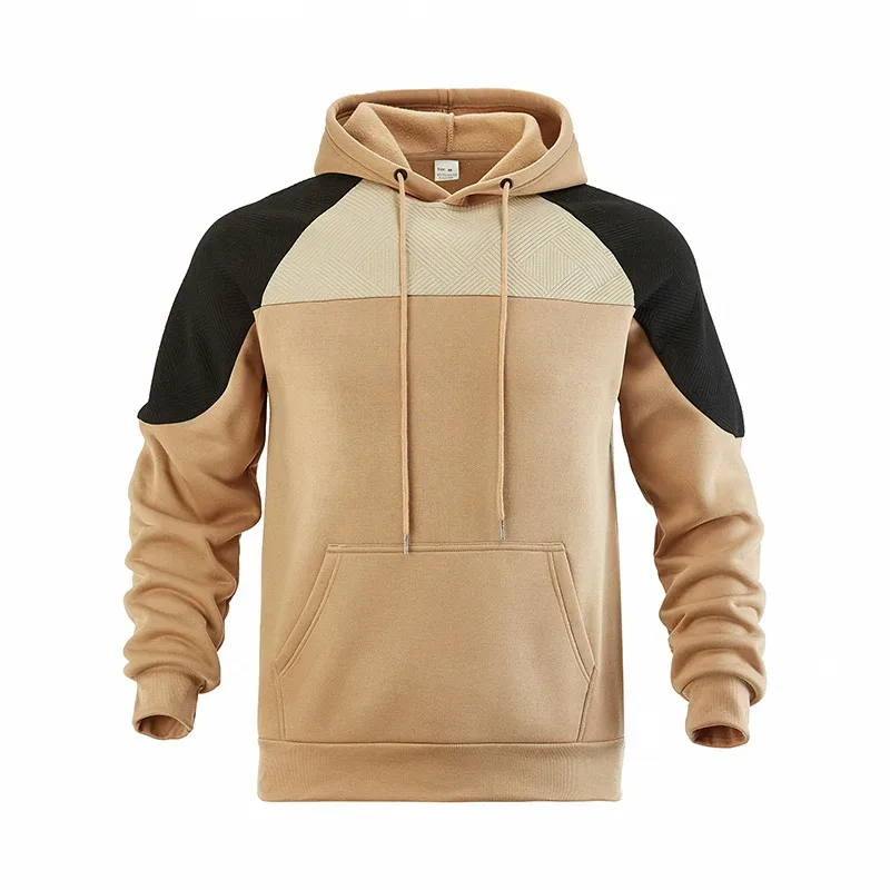 Men Patchwork Color Block Pullover Hoodie Drawstring Kangaroo Pocket Long Sleeve Loose Sweatshirt Autumn Winter Streetwear Tops — image 13