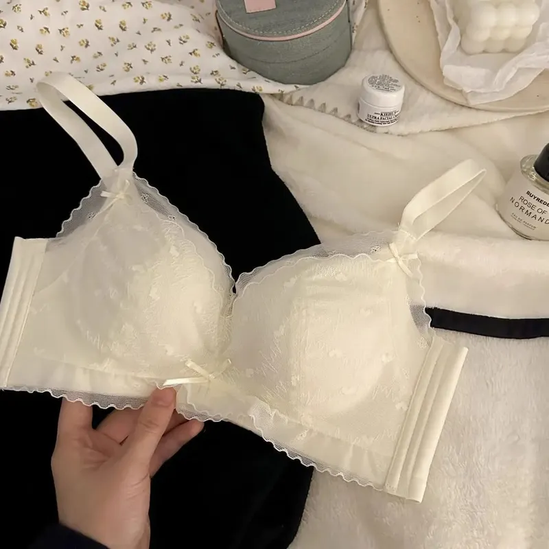 Lace Heart-Shaped Thin Seamless Bra Set with Small Chest Gathered on Top and Anti Sagging Support Without Steel Ring Bra Set — image 4