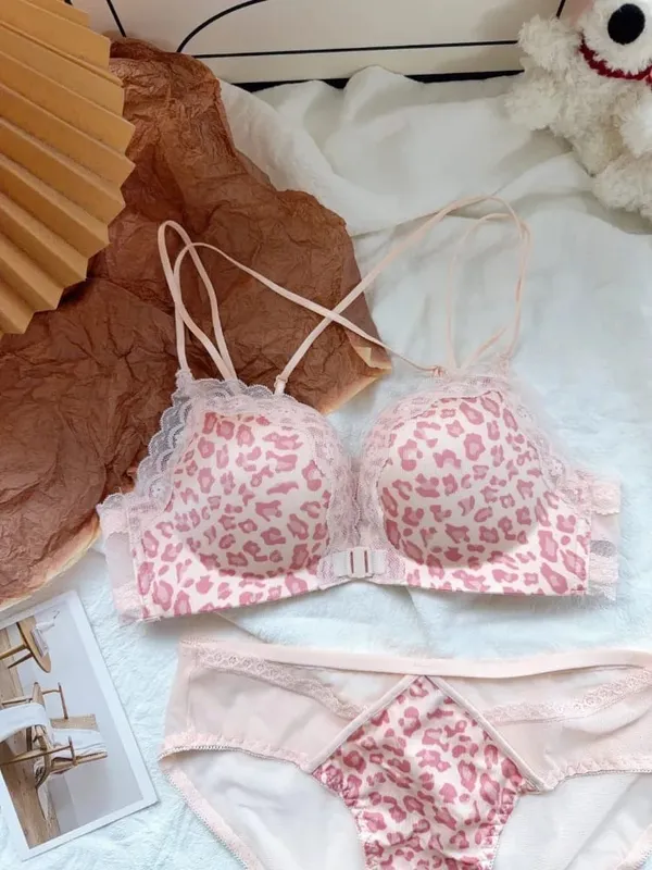 Best Selling Leopard Print Front Closure Push Up Bra Set Sexy Back Design Small Bust Enhancing Women Lingerie — image 10