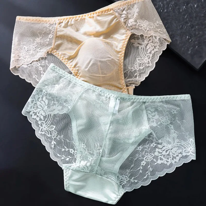 Pánské krajkové kalhotky bezešvé ledové hedvábné kalhotky spodní prádlo 3D vyboulený váček s nízkým pasem gay kalhotky — image 11
