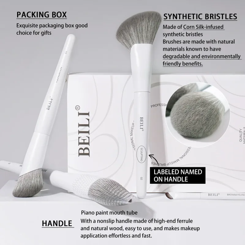 12-Piece Vegan Makeup Brush Set for Powder Foundation Concealer Eyebrows Eyeshadow Contour Eyeliner Blender Eye Brushes