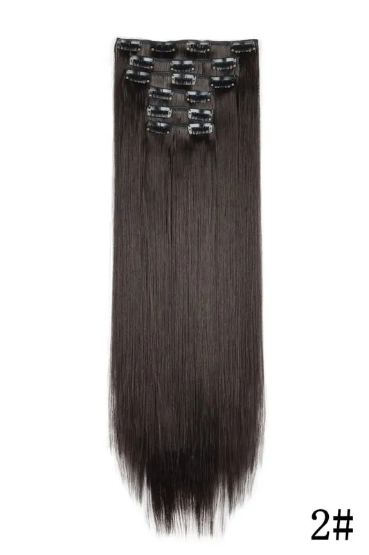 24Inch 16 Clips in Hair Extensions Long Straight Hairstyle Blonde Black Hairpieces Heat Resistant False Hair Daily Use Cosplay — image 10