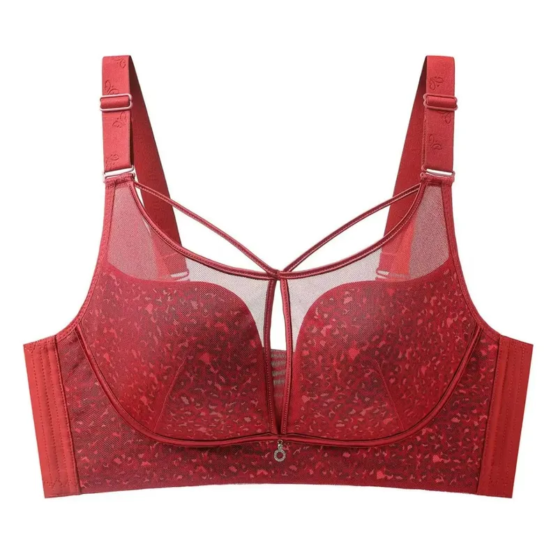 Leopard Print Plus Size Minimizer Bra Wireless Adjustable Gathered Anti-Sagging Supportive Brassiere for Large Bust Women — image 4