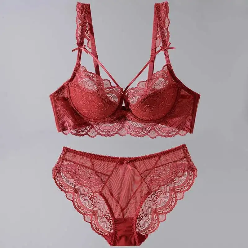 Elegant French Style Lace Lingerie Set Slim-Fitting Adjustable Gathers Larger Busts Smaller Look Women Soft Bra S-2XL Comfor Bra — image 2