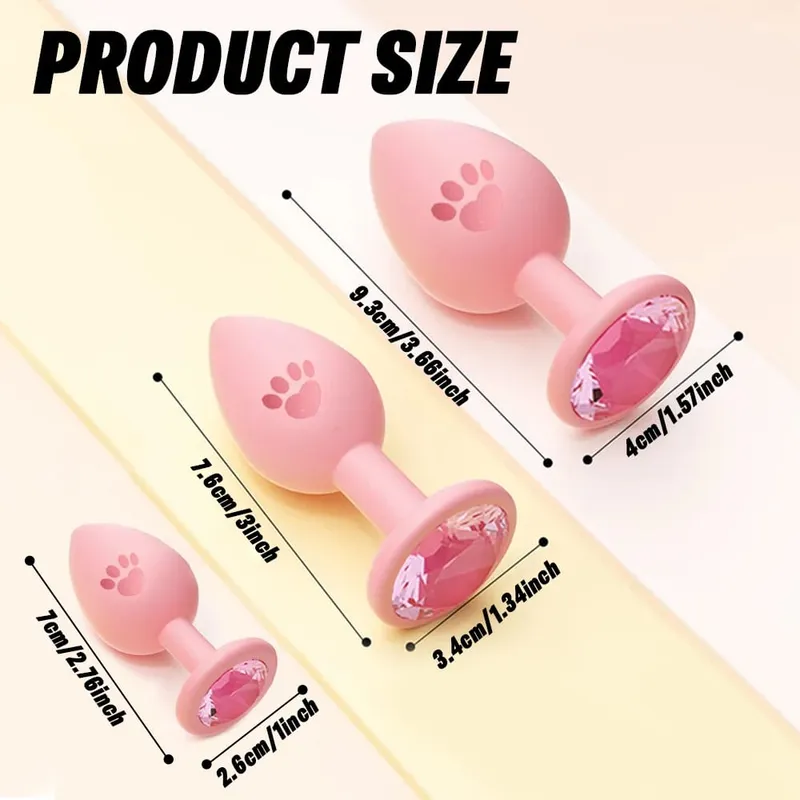 Soft Silicone Anal Plug Cat Paw Pattern 3 Sizes Butt Plug for Woman Men Gay Beginner Crystal Base Sex Toys For Adult Anal Dildo — image 4