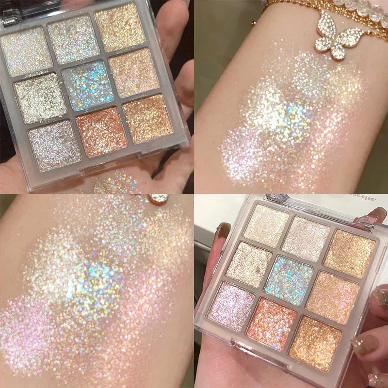 9Colors Glitter Eyeshadow Palette Pearlescent Earth Color Eye Shadow Shimmer Highlight Sparkling Sequin Gold Silvery Eyes Makeup
