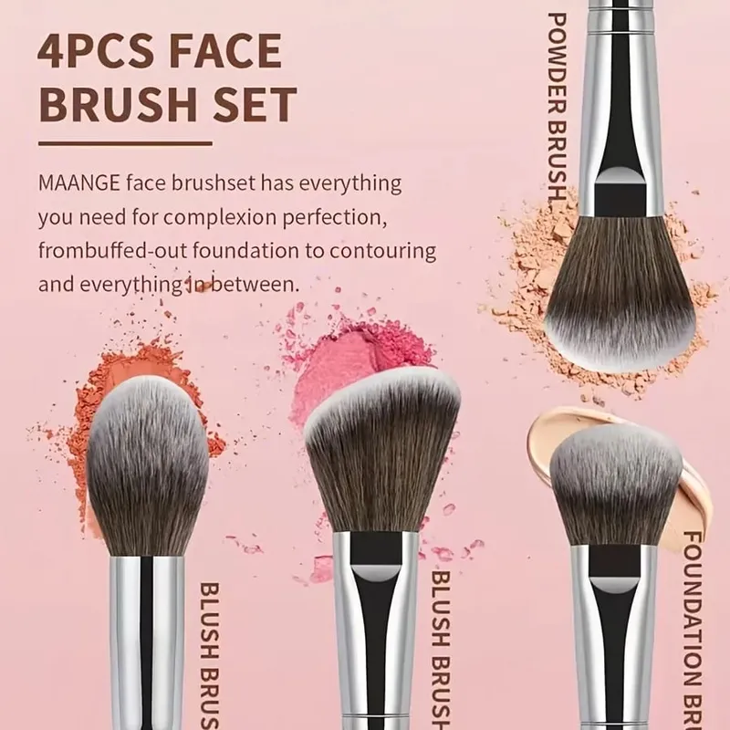 4pcs Makeup Brush Set Long Handle Makeup Brushes with Soft Fiber Portable Cosmetic Tools Includes Blush Brush Foundation Bru — image 6