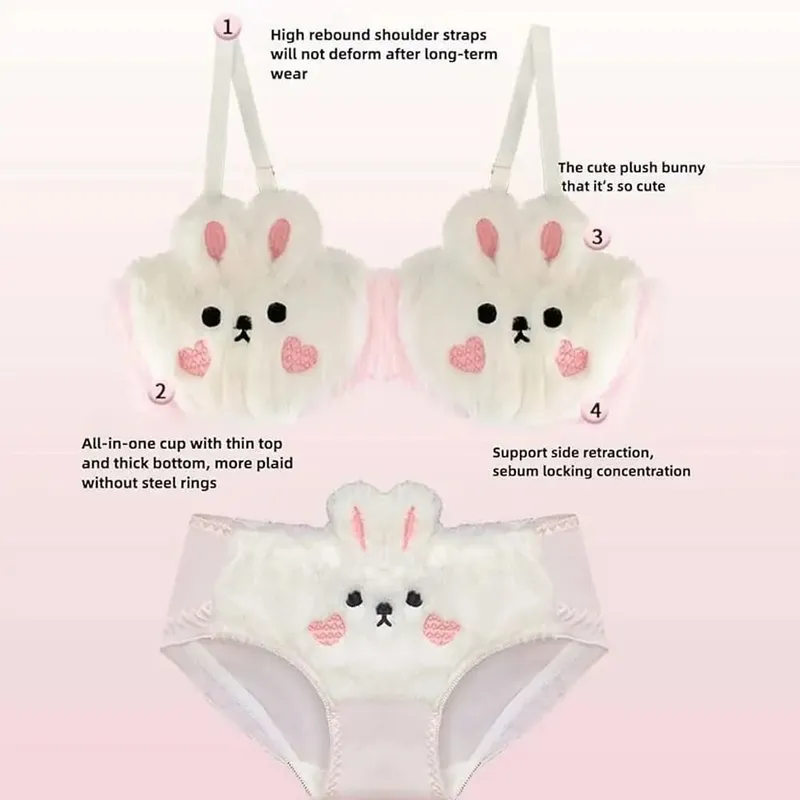 New Design Gathered Padded Bra and Panty Set Adorable Warm Lingerie Underwear Brief Polyester Cotton Anime Cozy Warm Lingerie — image 3