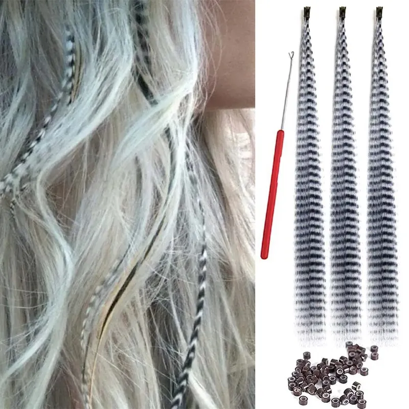 30strands Feather Hair Extension Fake Hair I Tip Rainbow Synthetic Hair 16inch Hairpiece Feather for Hair Extension Y2K Festival — image 8
