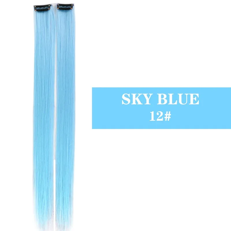 Synthetic 2 Pieces 20inch Colored Clip in Hair Extensions Long Straight Pink/Blue/Purple Halloween/Christmas Wig