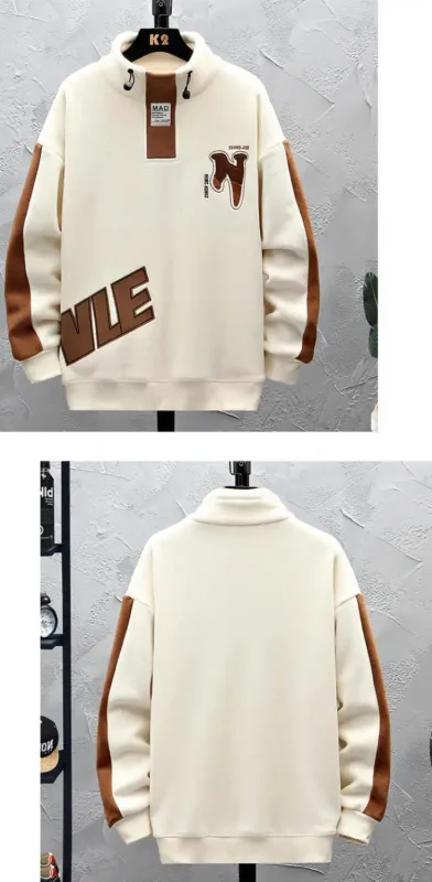 Men Clothing Autumn Winter Contrast Patchwork Thick Casual Hoodies Sweatshirts Long Sleeve Plus Size Fashion Tops Harajuku Trend — image 6