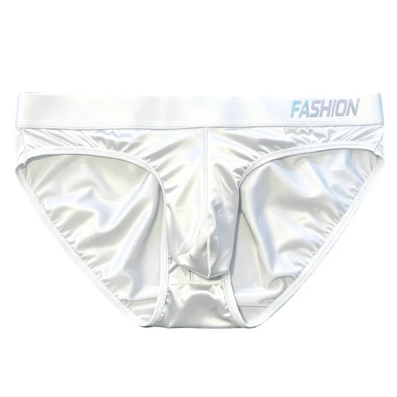 Men Glossy Satin-like Smooth Brief Ice-Silk Hip Wrap LargePouch Satin Silky Briefs Low Waist Gradient Letter Glossy Underwear — image 5