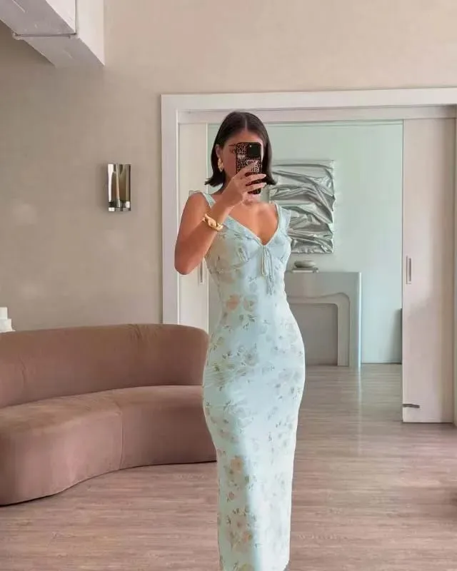 FL New Summer Flower Printed Women's Sexy Low-cut Dress Sleeveless Backless Slim Sling Dresses 2025 Beach Vacation Lady Vestidos — image 12