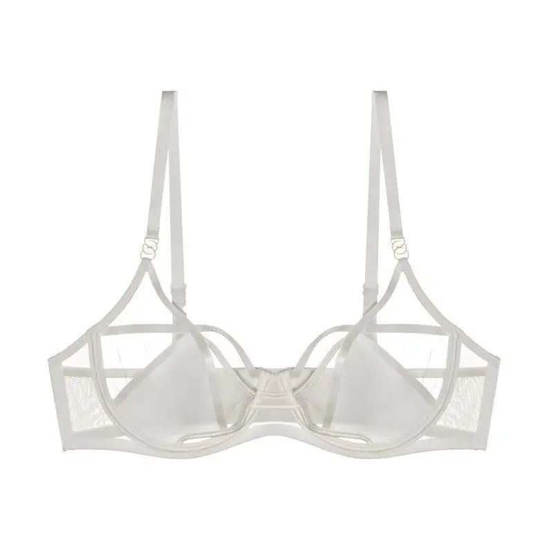 Hot Sale Sheer Mesh Lingerie Set No Padding Soft Wire Push Up See Through Floral Lace Bralette Dark Romance Style — image 2