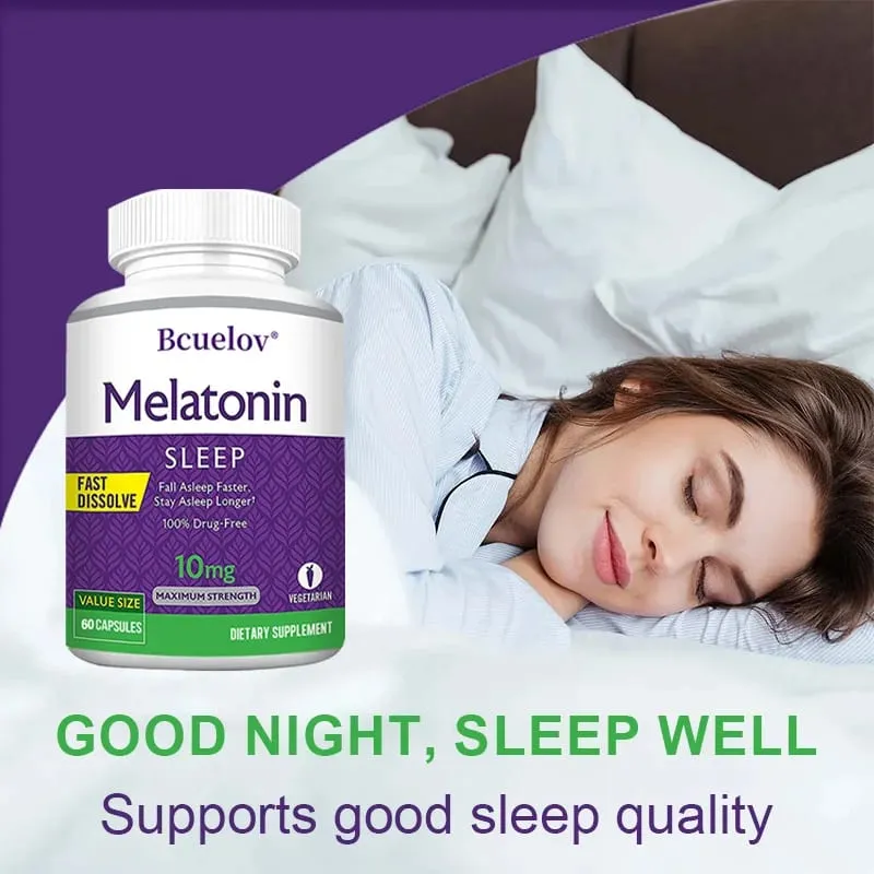 Melatonin 10mg Capsules - Relieves Insomnia Promotes Sleep Quality Prolongs Sleep Time Relaxes The Mind 120 Capsules