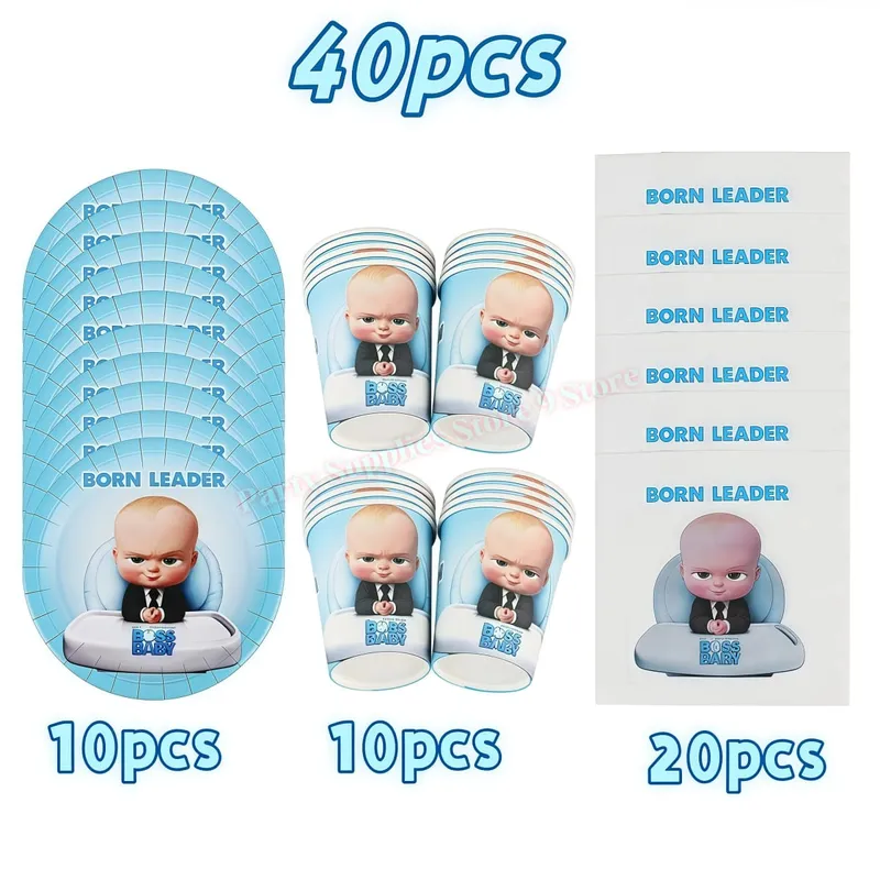 Bossed Baby Theme Newborn 1st Birthday Party Decoration Paper Plate Cup Balloon Banner Kid Boy Favors Baby Shower Event Supplies