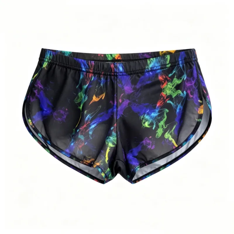 Men Galaxy Smoke Print Split Hem Ice Silk Trunks Low Rise Quick Dry Slim Lounge Shorts Lightweight Breathable Underwear for Gym — image 7