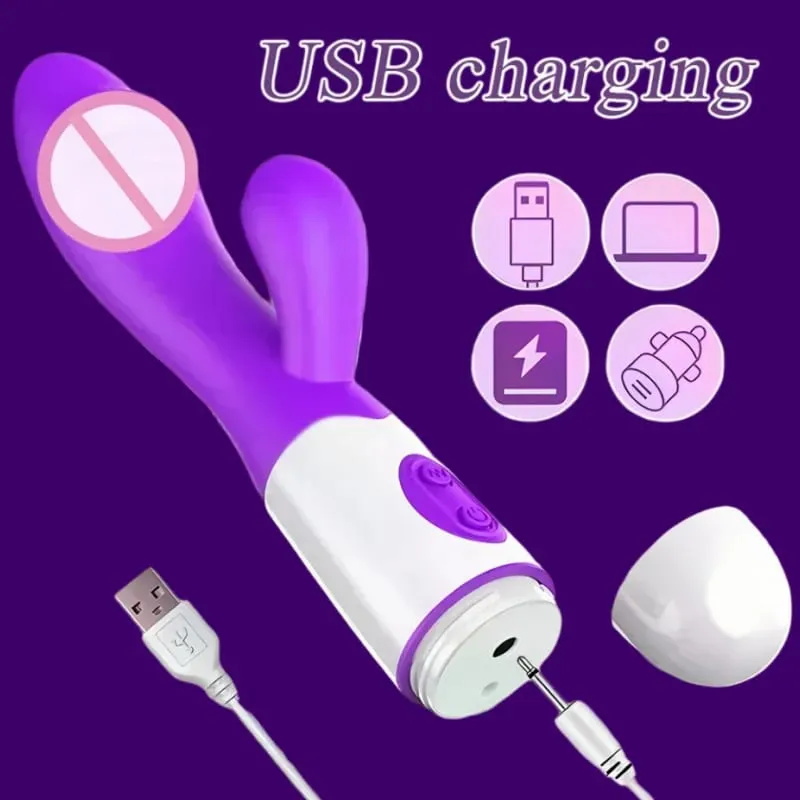 Rabbit Vibrator G-Spot Silicone Dildo Dual Vibrating Clitoris Stimulator 10 Speeds Rechargeable Waterproof Sex Toy for Women — image 6
