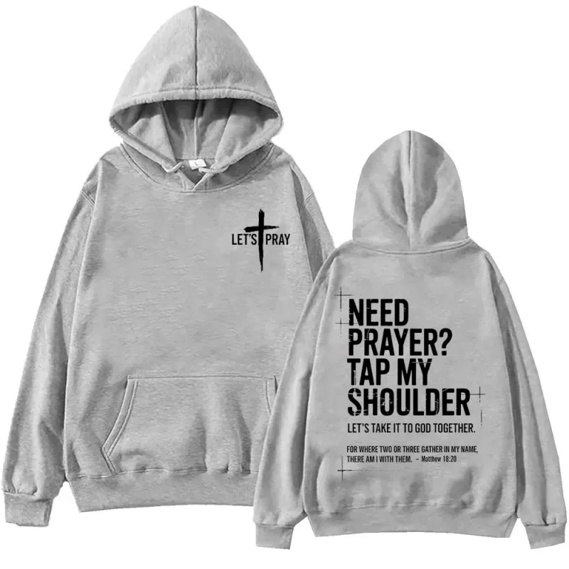 Need Prayer Tap My Shoulder Bible Verse Print Hoodie Fashion Vintage Hooded Sweatshirts Men Women Casual Loose Fleece Pullovers — image 10