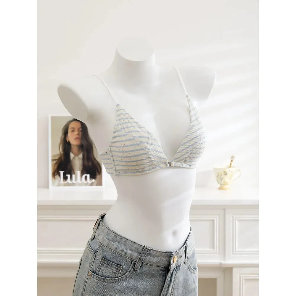 Women Front Closure Bra Set Summer Thin Light Cotton French Triangle Cup Backless Beauty Back Lingerie Suit For Small Chest S-XL — image 6