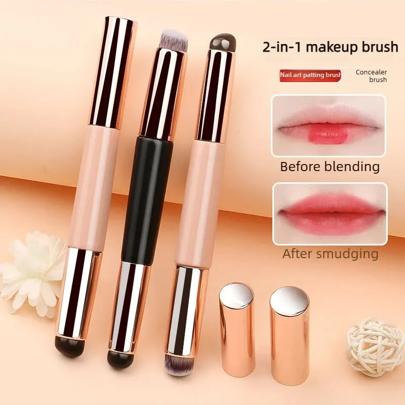 2-in-1 Dual-End Silicone Lip Brush Concealer Brush with Cap Portable Round Head Multi-Function Lipstick Makeup Brush Beauty Tool — image 1