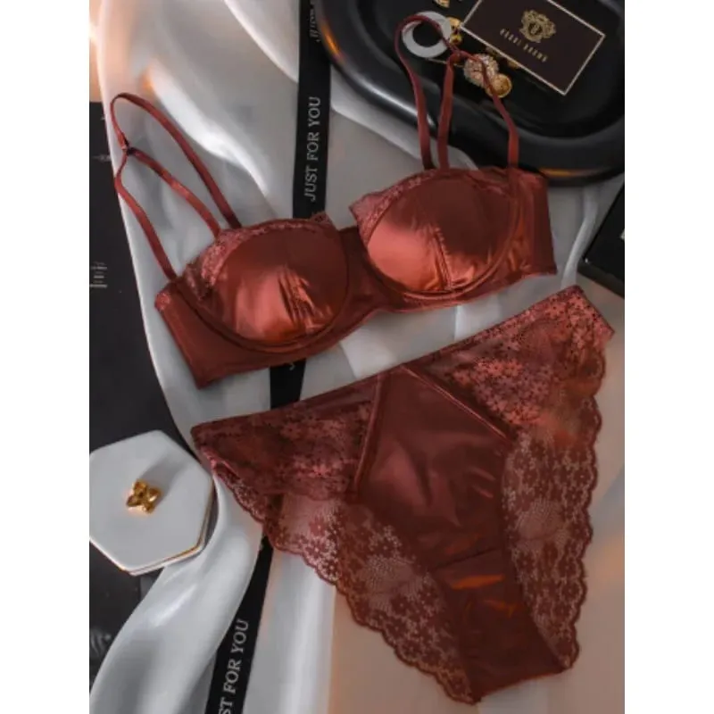 Sexy French Half Cup Invisible Bra Set Soft Underwire Minimizer Push Up Lingerie Set S-XL Comfort Breathable Anti Sag Stylish — image 5