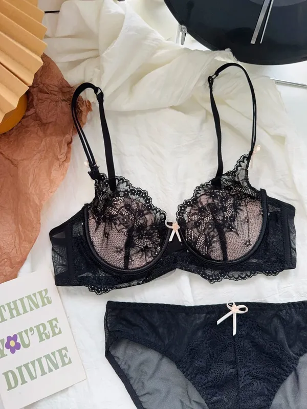 Sexy Black Lace Lingerie Set with Underwire Comfortable Lift for Larger Busts — image 8