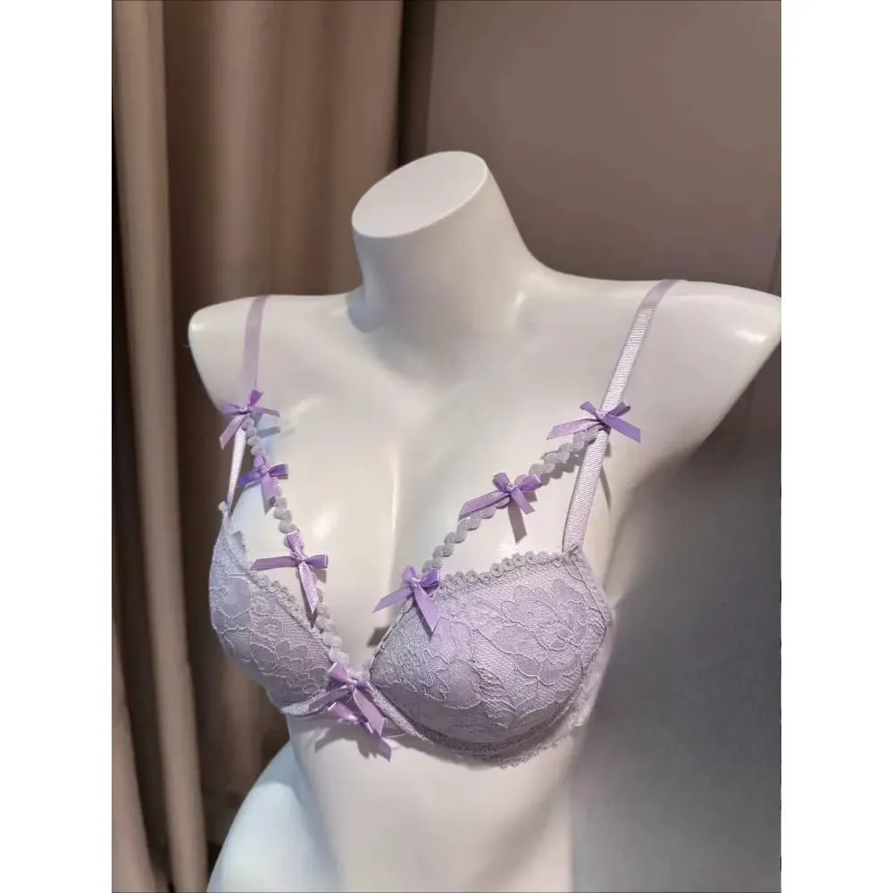 Ladies Halter Neck Bra Set Purple Cross Strap Butterfly Detail Push Up Lingerie Suit 32-38AB Daily Fashion Inner Wear — image 5