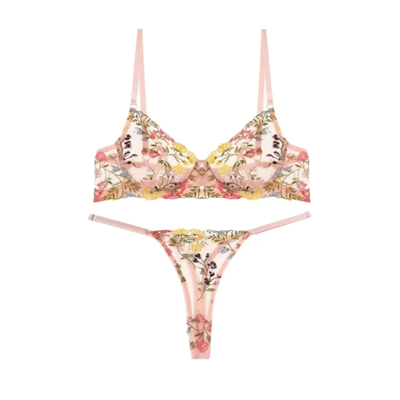 Sheer Intimates Transparent Lingerie Set Ultra-thin Elegant Embroidery Floral Underwear Push Up Bra Suit Women — image 7