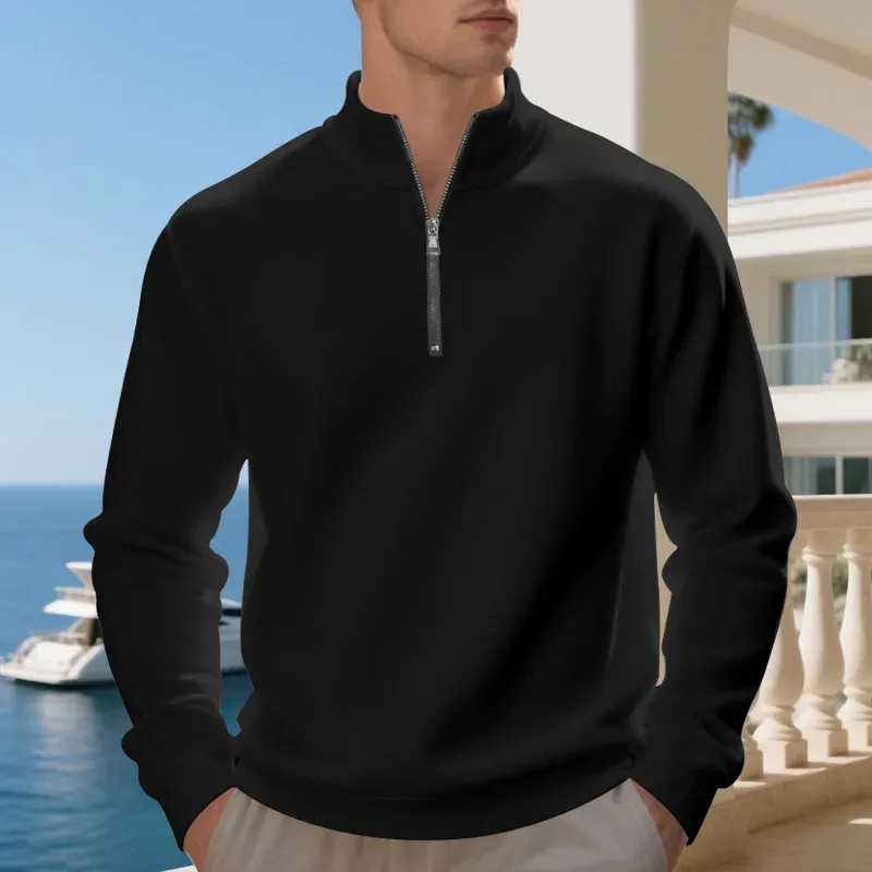 2026 New Fleece Lined Half Zip Sweatshirt for Men, Autumn Winter Solid Color Plus Size Casual Pullover Hoodie Daily Leisure Wear — image 12