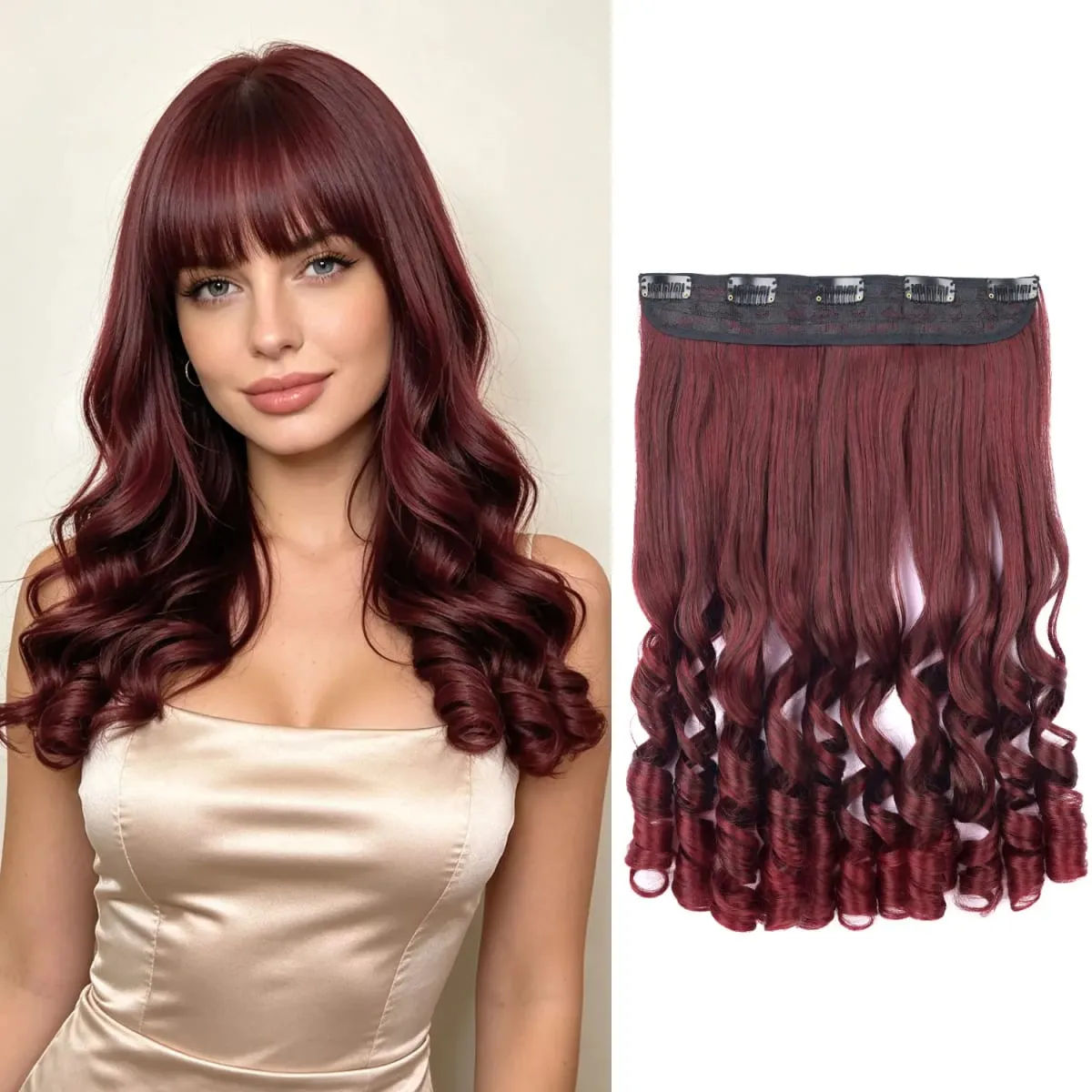 Synthetic clip in one piece hair extensions 5 clips in one piece hair wavy style 16inch french curl for women ladies daily party — image 2