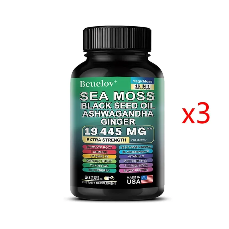 Sea Moss Capsules with Black Seed Oil Ashwagandha Turmeric Complex Energy Immune Digestive Skin & Stress Relief Support — image 10