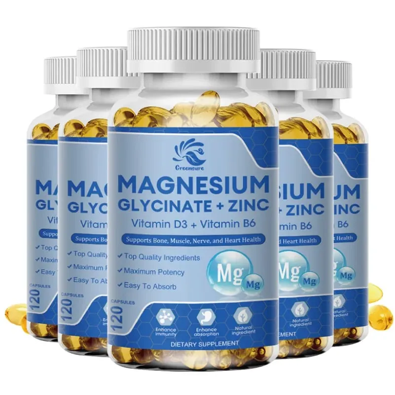 Magnesium Glycinate D3 B6 Capsules for Relax Sleep Nerve Muscle and Heart Health Supplement