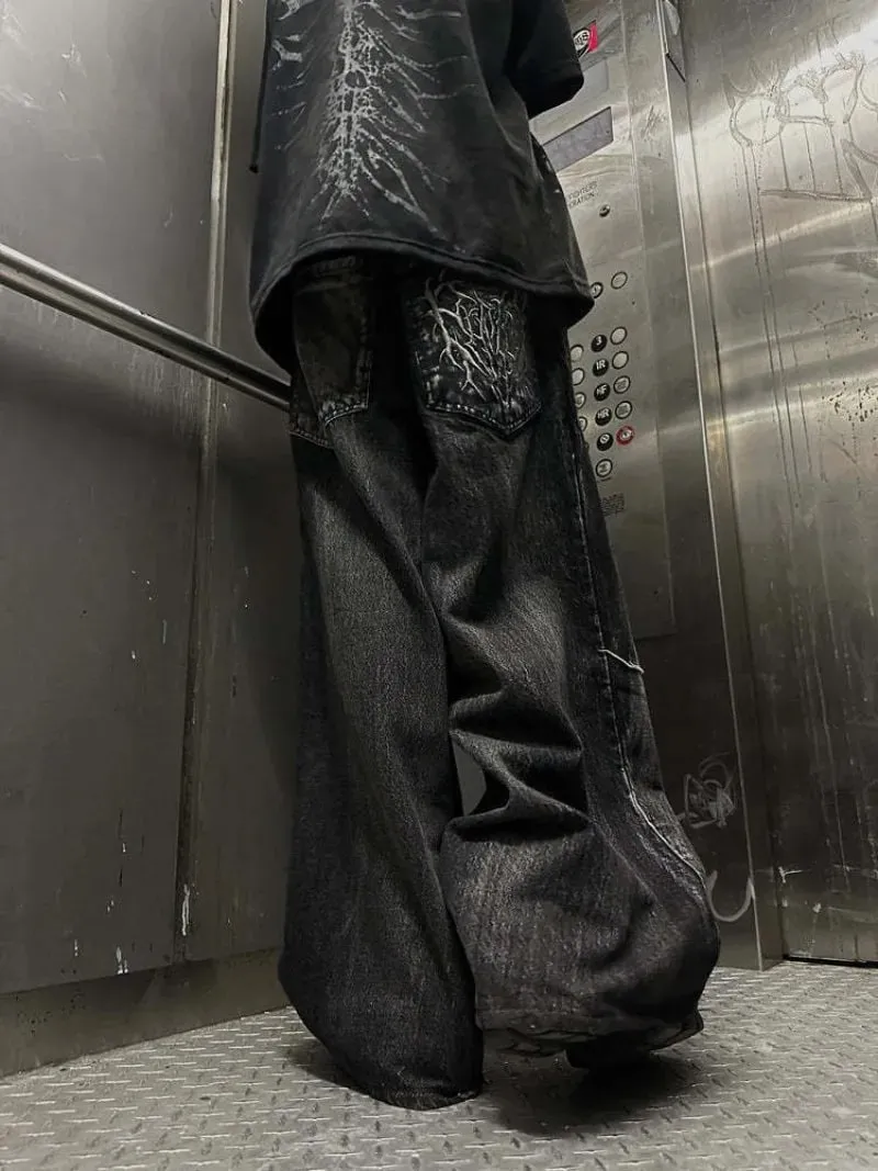 Men Y2K Gothic Spider Baggy Jeans Distressed Washed Raw Edge Wide Leg Denim Pants Hip Hop Streetwear Ghost Loose Trousers — image 8