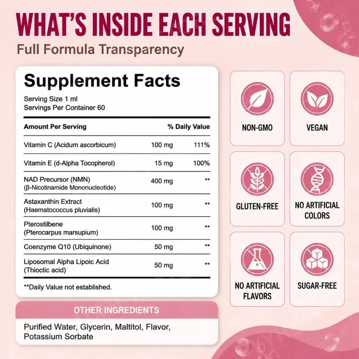 Docteat Astaxanthin+ NAD+ Precursor Liquid Supports Cellular Nutrition and Energy Metabolism Antioxidant Vitality Base 60 Ml — image 3