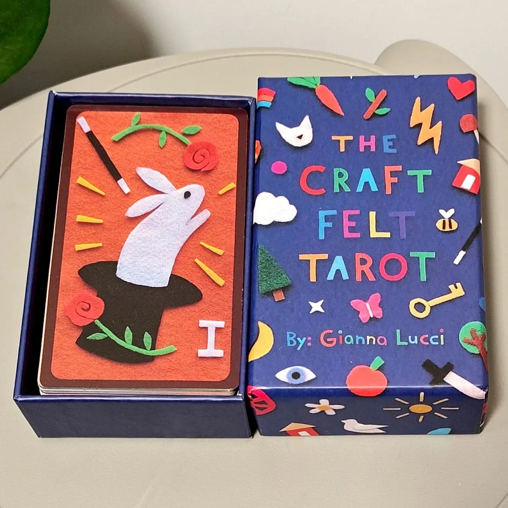 The Craft Felt Tarot 12*7cm 78 Card Deck Unique Hand-Cut Felt Art Rider Whimsical Divination Set in Rigid Box