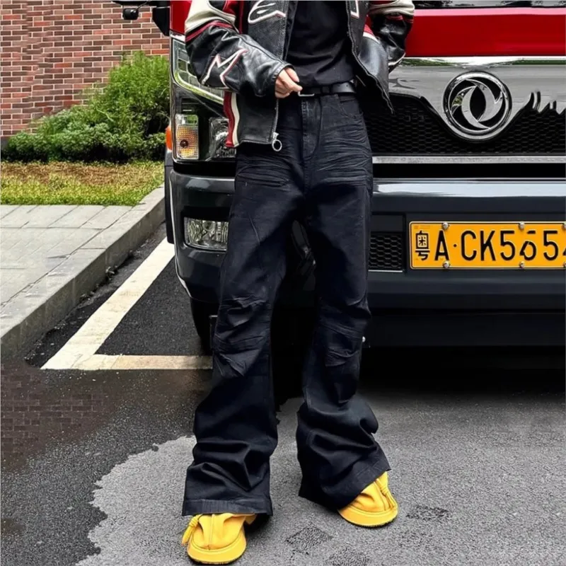 Y2K Washed Jeans Gothic Vintage Micro Flared Middle Waisted Zipper Pants Women Men Streetwear High Quality Design Sense Trousers — image 7