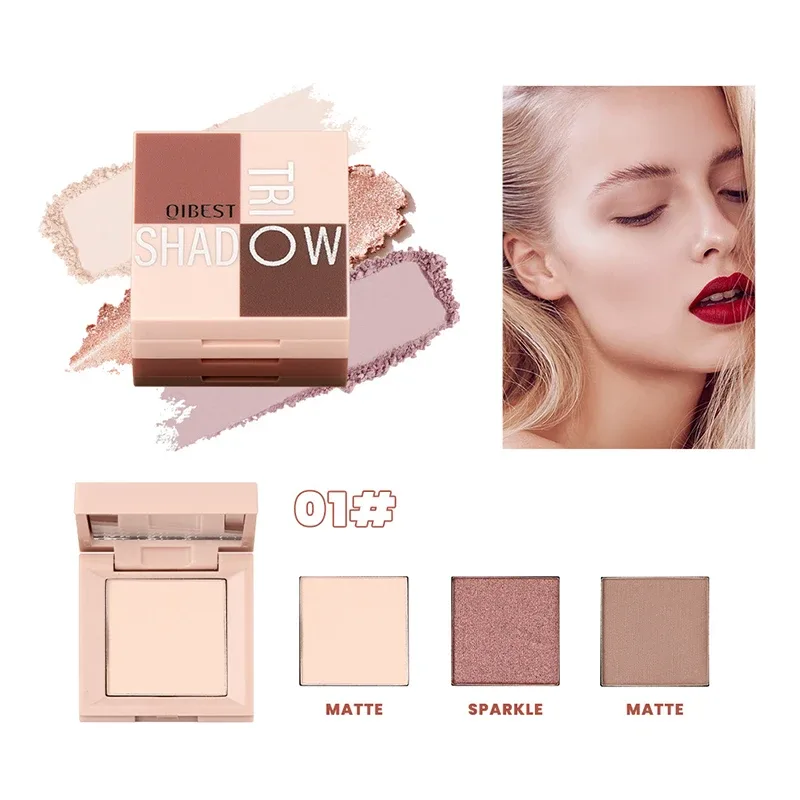 1 piece three in one eye shadow palette portable makeup matte and shiny finish multi-functional neutral tone easy to mix — image 7