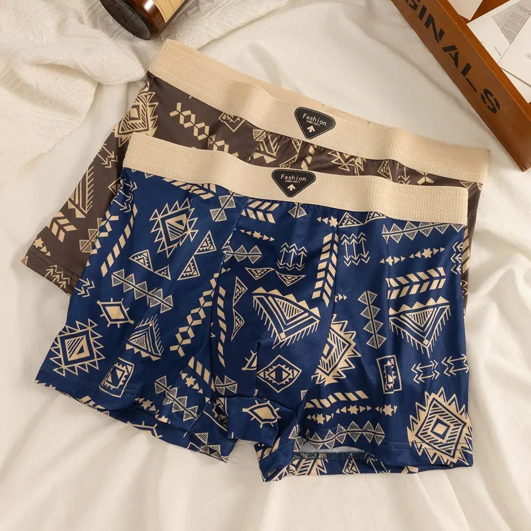 Men's Boxer Retro Ethnic Style Comfortable Smooth Fabric Briefs Vintage Print Elastic Underwear for Man Lingerie Flat Underpants — image 12