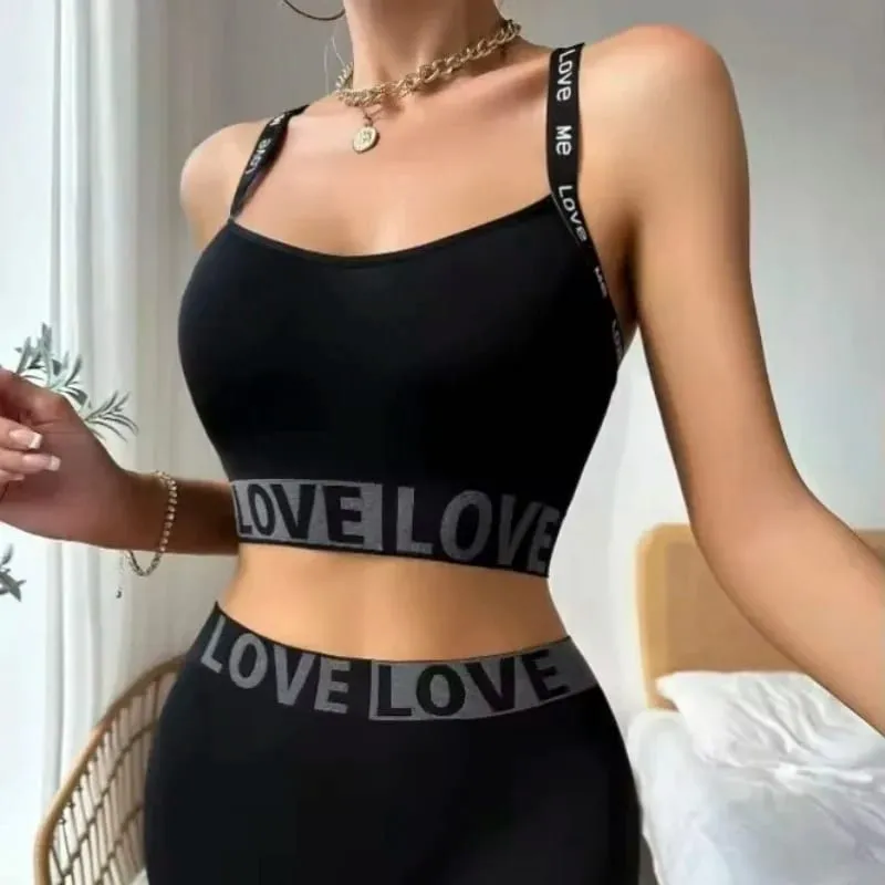 Women's Alphabet Lingerie Set Active Sportswear Camisole Vest with Beautiful Back Outdoor Fitness Bra Set for Active Women