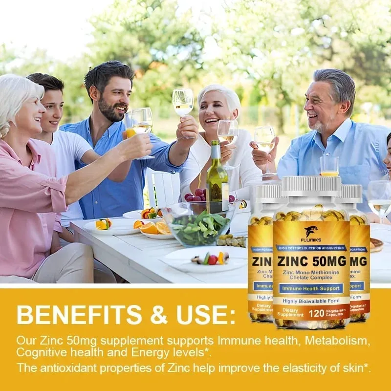 Premium Pure Zinc Capsules 50 mg Supplement High Absorption Boosts Immune Antioxidant Skin Cognitive Health