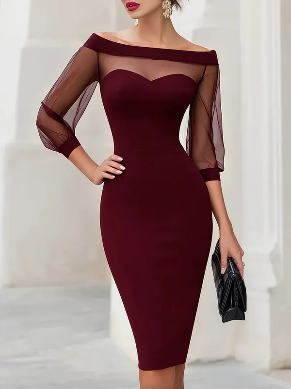 Off The Shoulder Sweetheart Neck Sheer Mesh Long Sleeve Bodycon Midi Dress For Women — image 5
