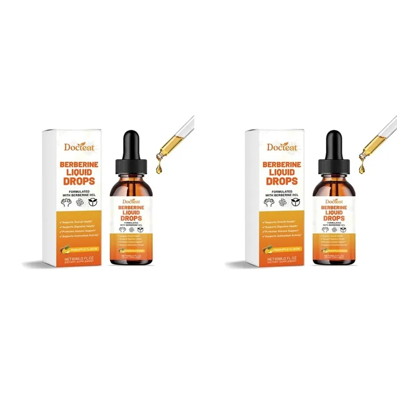 Docteat Berberine HCl Liquid Drops Supports Digestive Health with Ceylon Cinnamon and Green Coffee Bean Pineapple Flavor 60 Ml
