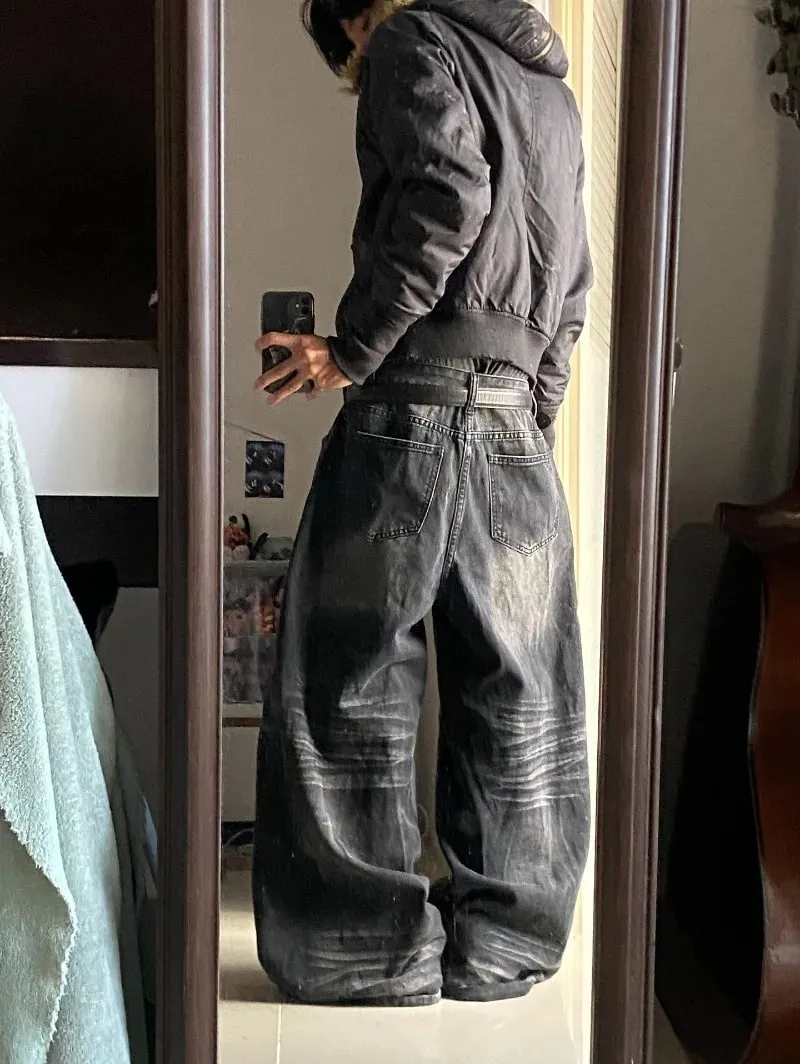 American Vintage New Pattern Printing Black Baggy Jeans Men Y2K Gothic Harajuku Hip Hop Popular Casual Joker Wide-leg Pants — image 5