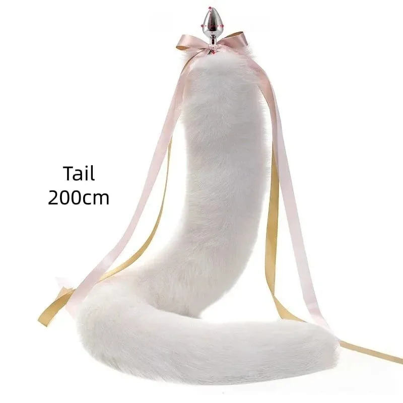 200cm Soft Real Fur Fox Tail Anal Plug with Split Design Metal Butt Plug for Women Cosplay Costume Flirt Sensory Sex Toys — image 8