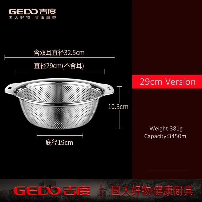 Certificação LFGB 304 Bacia de drenagem de lavagem de cozinha em aço inoxidável 23cm ~ 31cm de diâmetro Coador com furos pequenos densos — image 12